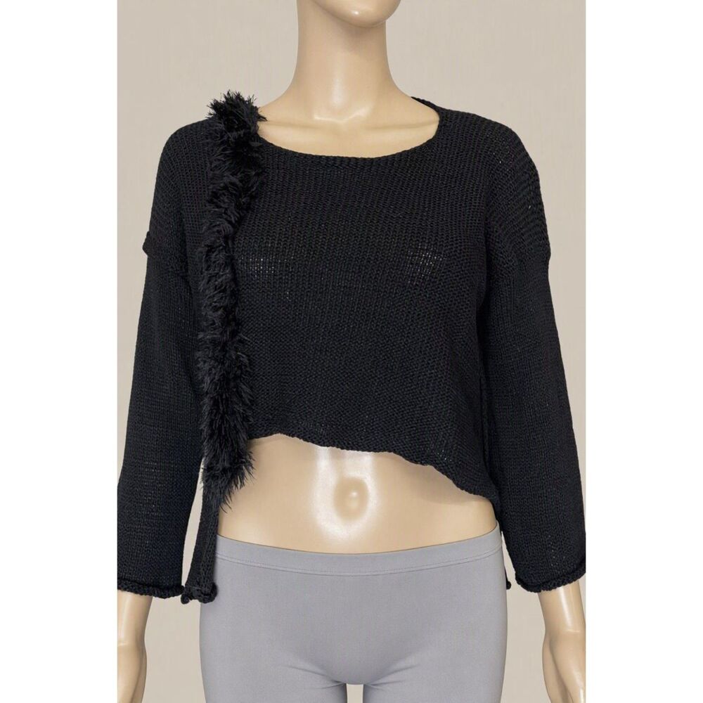 Skif Wearable Art Black Asymmetric Crop Sweater OSFM XS-Medium